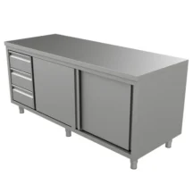 Werkbank | RVS | Schuifdeuren + Laden (Links) | Diepte 700 | Hoogte 850/900 | Breedte 1200-2000