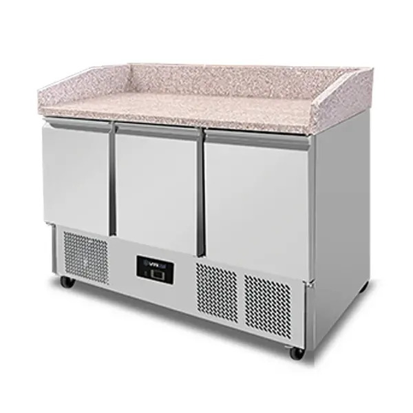 Pizzawerkbank | 350L | 3 Deuren (1/1 GN) | +2°C/+8°C | Statisch + Ventilator | Wielen (Geremd) | 1400x700x880/1020(h)mm - Afbeelding 5